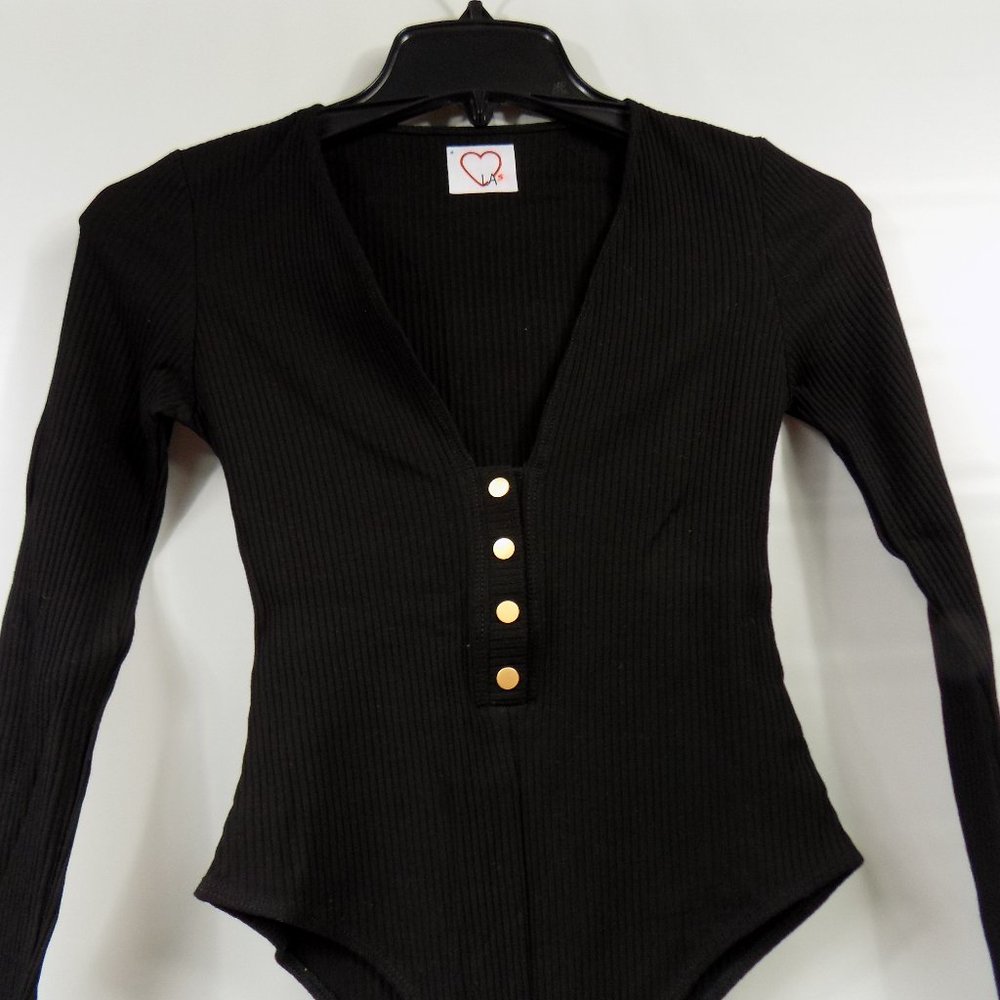 LoveLA Brenda Snap Button Long Sleeve V-Neck Bodysuit Size S - Picture 5 of 7